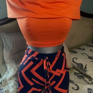 Orange Crop Top and Geometric Pants Set
